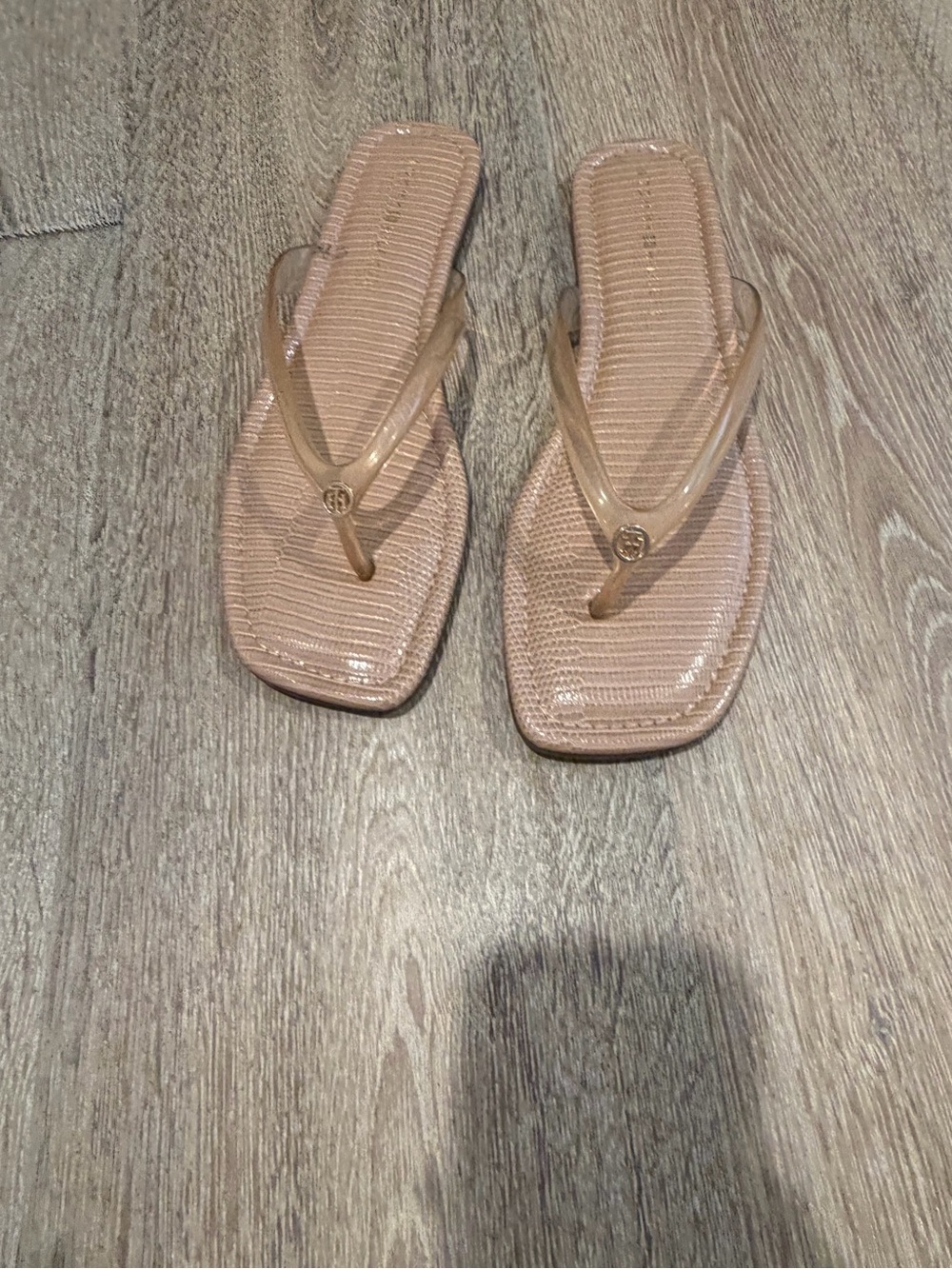 Tommy Hilfiger Nude Beige Square-Toe Flip Flop Sandals